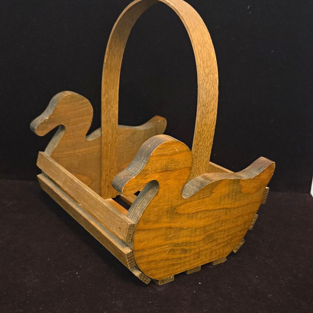 Duck 
Wood Slatted Rectangular Basket w/ Handle, Brown, 9.5x7.5x11.5 in